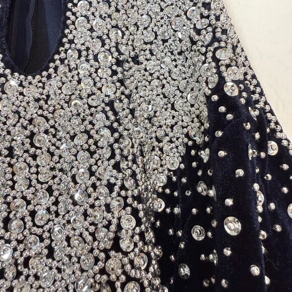 Velvet Formal Gown Dress Sequin Beaded Blue Special Occasion Cheongsam Small - Picture 6 of 9